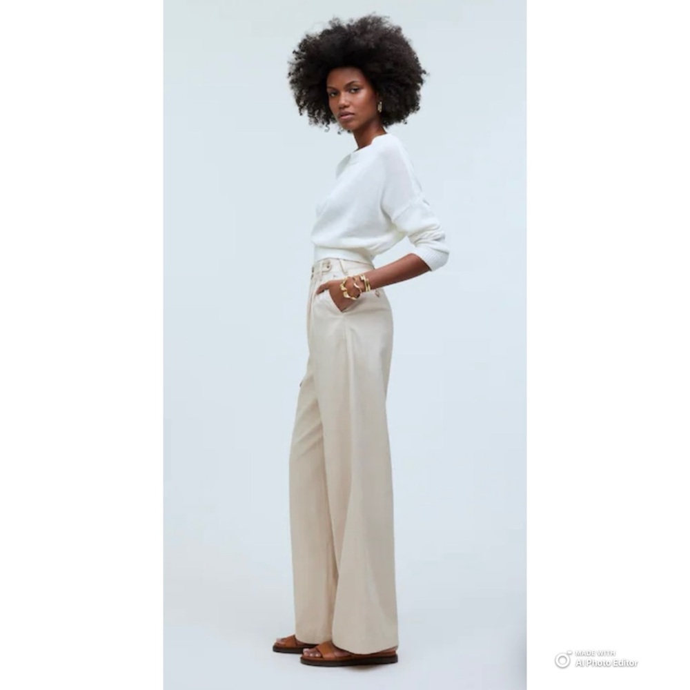 Madewell The Harlow Wide Leg Pant in Harvest Moon Size 16 NWT Beige Off White - Picture 11 of 17